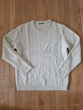 Men's Crewneck Cable Knit 100% Cashmere Sweater Size L